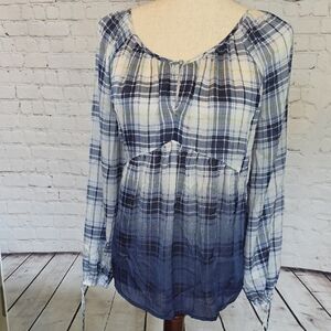 Princess Vera Wang Navy Ombre Plaid Babydoll Blouse - Size M